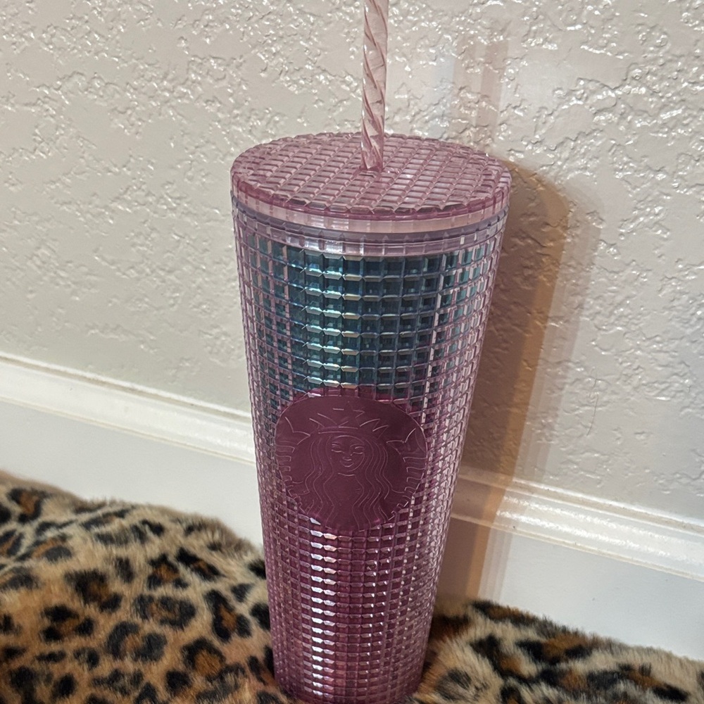 NEW Starbucks Pink/Blue Textured Tumbler with Straw 24oz